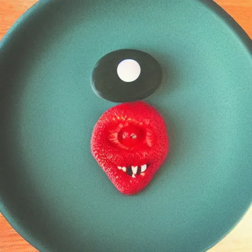 Prompt: strawberry creature with two eyes