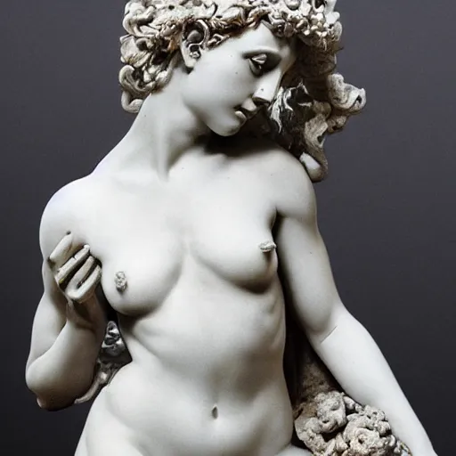 Image similar to sculpture of persephone, goddess of the underworld, made by michelangelo, art station, concept art