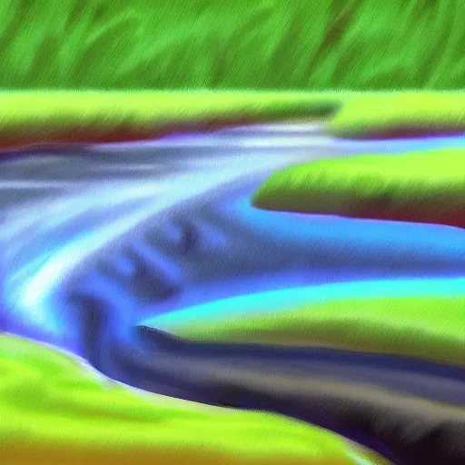Image similar to digital art painting of a river running through the plains, very mediocre, not detailed at all.