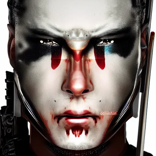 Image similar to ultrarealistic portrait photography android samurai 47 ronin cyberpunk white background