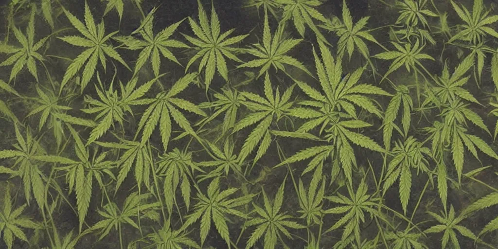 Image similar to Cannabis, ancient painting style