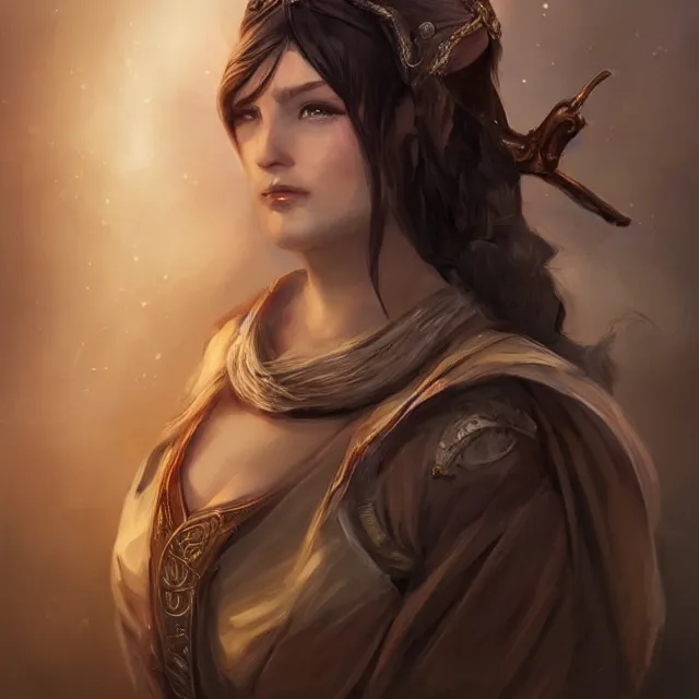 Image similar to Female Cleric with kerchief covering her ears, casting a glowing spell. Blue eyes, black hair, porcelain skin, full lips, high slanted cheekbones. Fantasy art, elegant, highly detailed, dramatic lighting, illustration, award winning on artstation, D&D, Dungeons and Dragons, roleplaying.