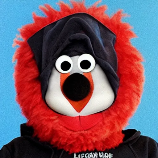 Image similar to hip-hop version of Elmo, living in the Sesame-Street hood