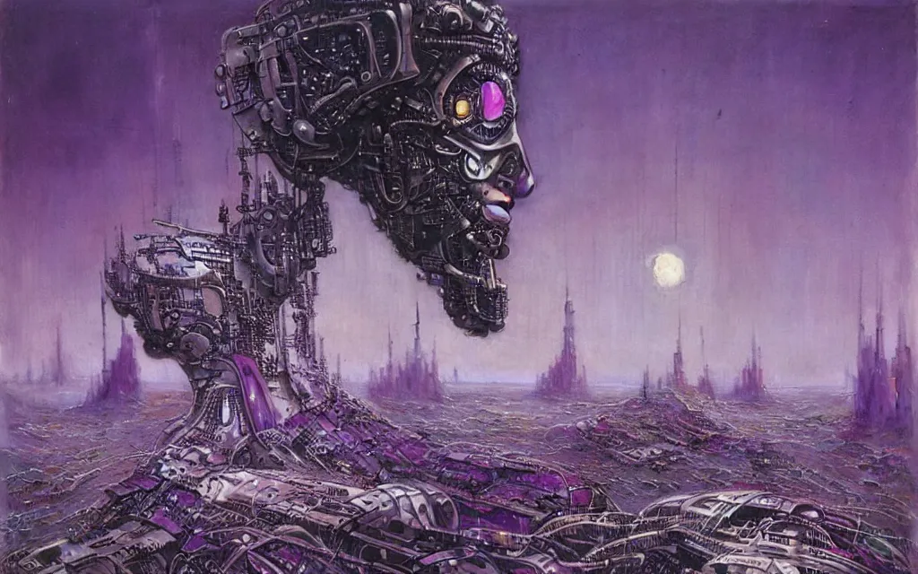 Prompt: a futurist cybernetic purple wildness, future perfect, award winning digital art by santiago caruso and bruce pennington