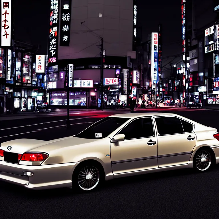 Prompt: Toyota Aristo, detailed-wheels, Shibuya prefecture, cinematic lighting, photorealistic, highly detailed, night photography