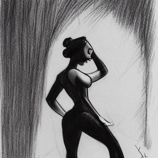 Image similar to milt kahl sketch of thick cuban girl wearing black yoga pants