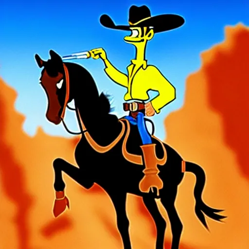 Image similar to lucky luke smoke a cigarette on a horse in a western country