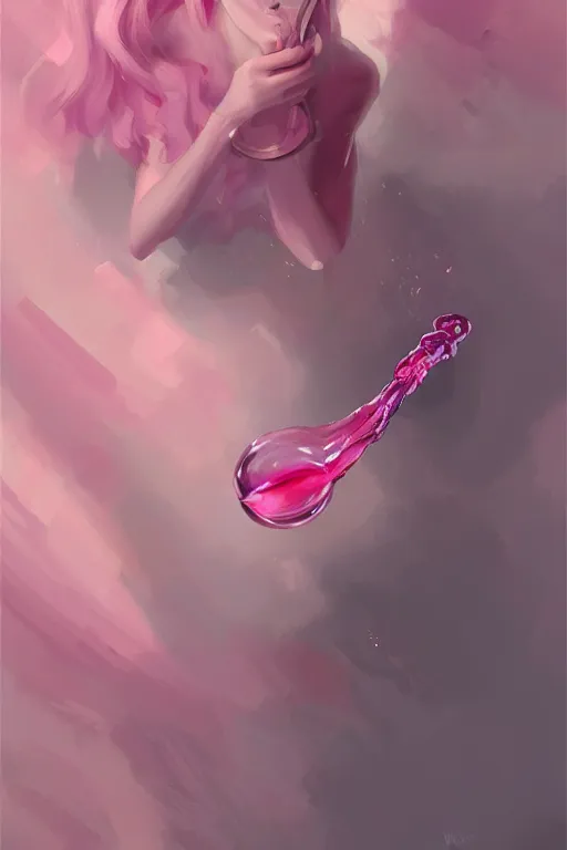 Prompt: Concentrated Vial of Pink Liquid, Pink Vapor is leaking from the top, digital art, illustration by WLOP, fantasy, magic