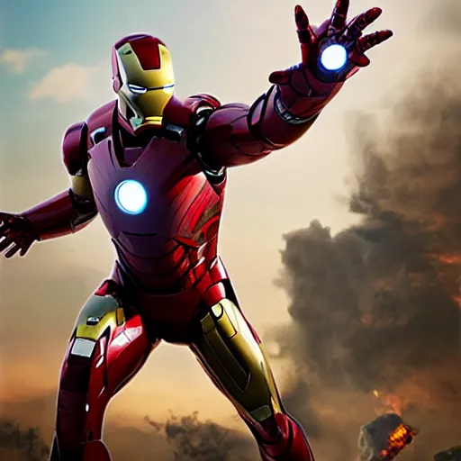 Image similar to iron man suit with heavy battle damage, 4k realistic photo