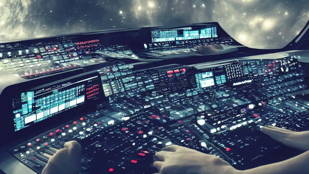 Prompt: korg synthesizer built into a spaceship dashboard, modern sleek design, 4k photograph, 2024 magazine