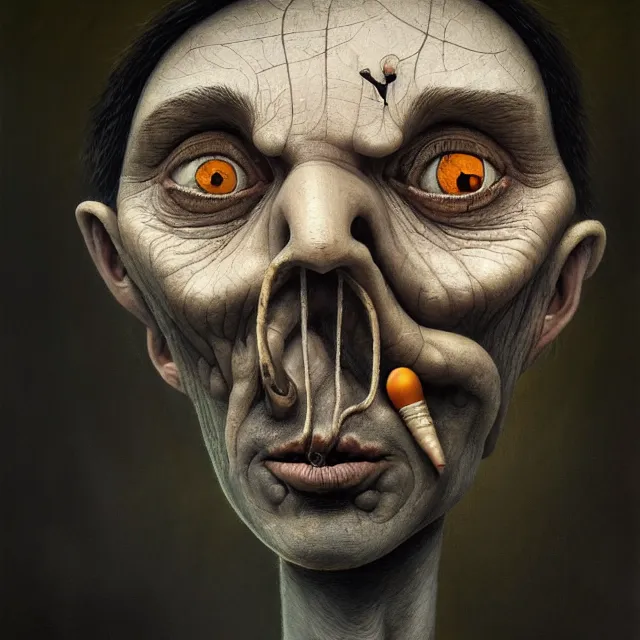 Prompt: gediminas pranckevicius | close up portrait of a the death in the sinister valley of despair, one mouth, one nose, two eyes, oil painting by tomasz jedruszek, cinematic lighting, pen and ink, intricate line, hd, 4 k, million of likes, trending on artstation