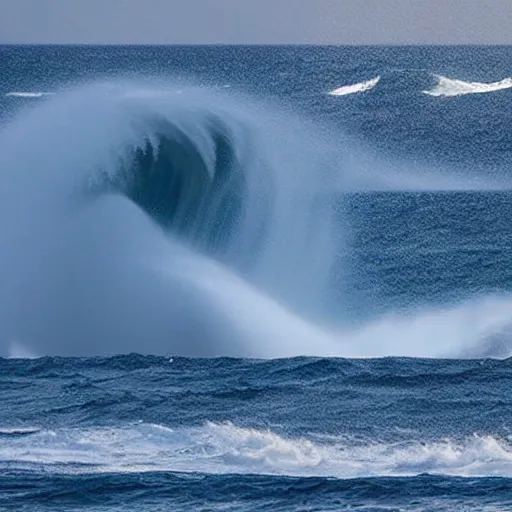 Image similar to a photo of a beam of light striking the ocean causing large waves, highly detailed