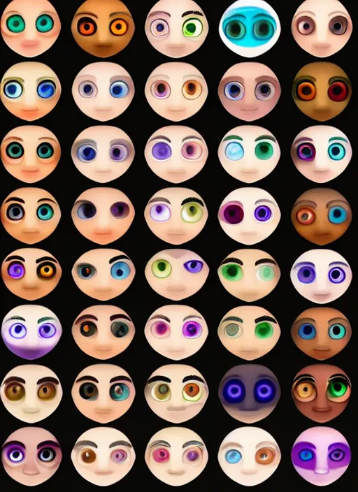 Image similar to diverse eyes!, dot pupils, round pupil, round iris, advanced art, art styles mix, from wikipedia, grid of styles, various eye shapes