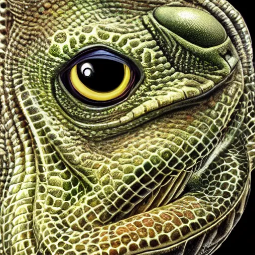 Image similar to portrait of a representative of a high - tech race of reptile from another galaxy, highly detailed, realistic, sharp focus