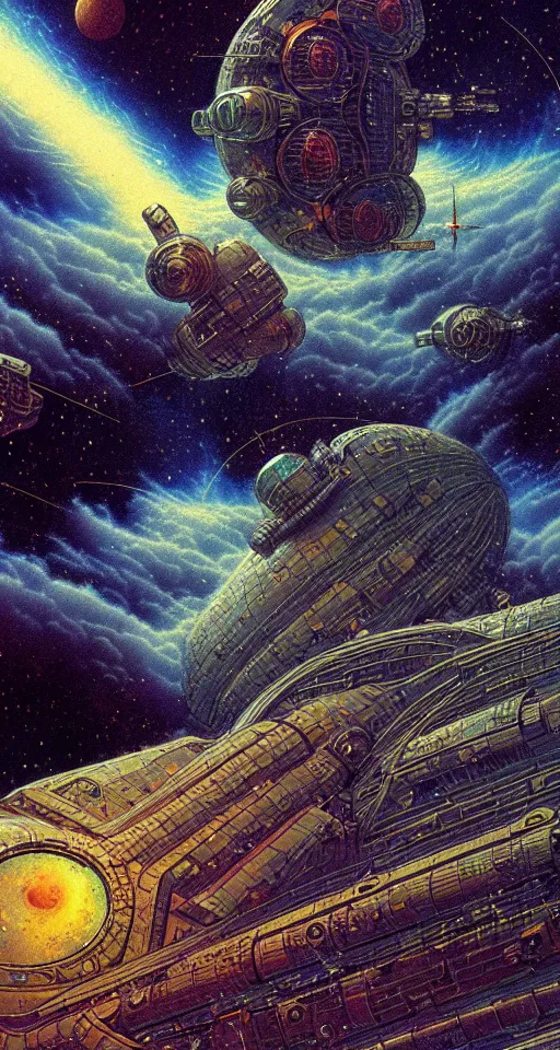 Image similar to a cosmic storm in space, close up, concept art, intricate details, highly detailed, vintage sci - fi poster, in the style of chris foss, rodger dean, moebius, michael whelan, and gustave dore