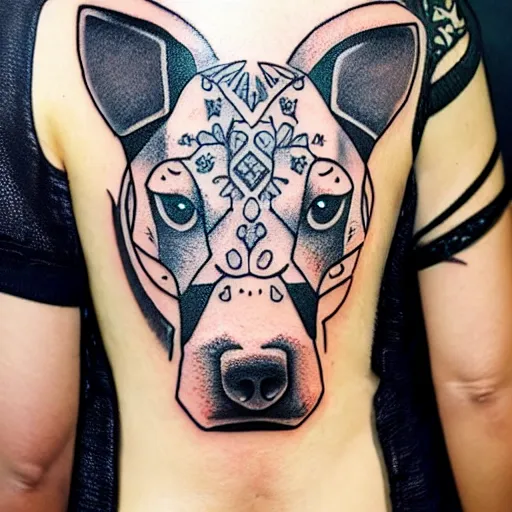 Image similar to tattoo design, stencil, tattoo stencil, traditional, a world famous tattoo of a geometric dog