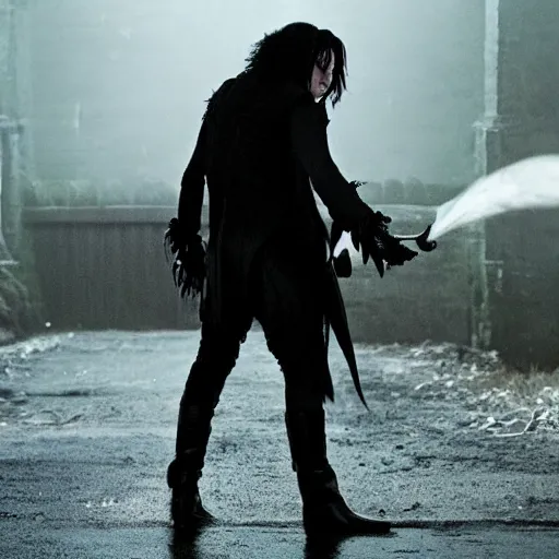 Image similar to Edward Scissor Hands as Snape from Harry Potter as The Crow, Gritty Dark Cinematic Lighting, Screen-Still