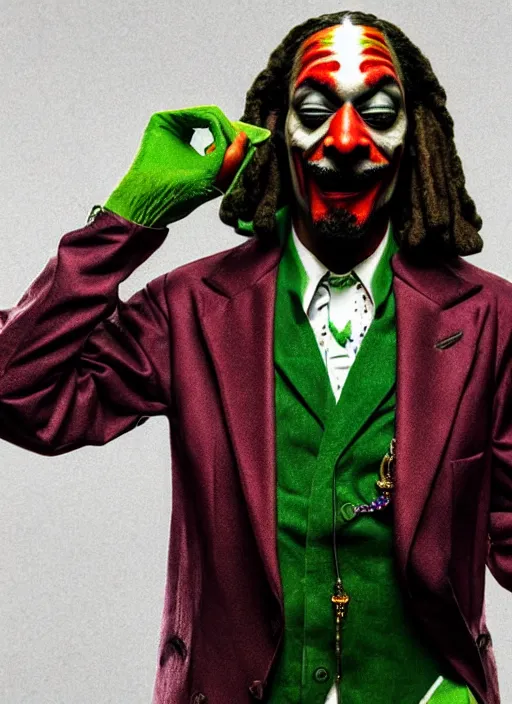 Prompt: portrait of snoop dogg as joker, hyper detailed, digital art, trending in artstation, cinematic lighting, studio quality, smooth render, unreal engine 5 rendered, octane rendered, art style by klimt and nixeu and ian sprigger and wlop and krenz cushart.