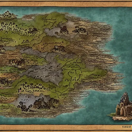 Prompt: a detailed map of a fantasy world