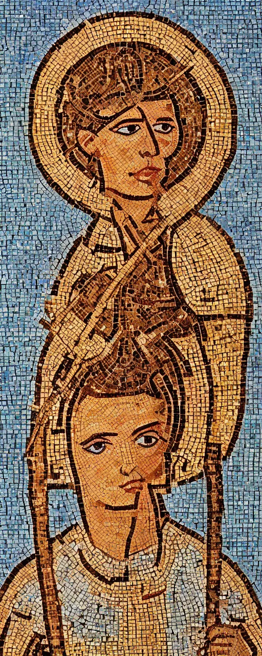 Prompt: a lebanese archer as a byzantine mosaic, perfect face, perfect eyes, very detailed, very realistic, elegant, top art, renowed artwork