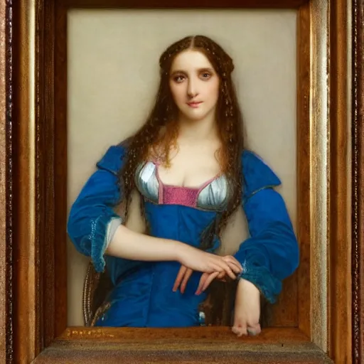 Image similar to portrait of a woman dressed in blue and pink, by howard david johnson.