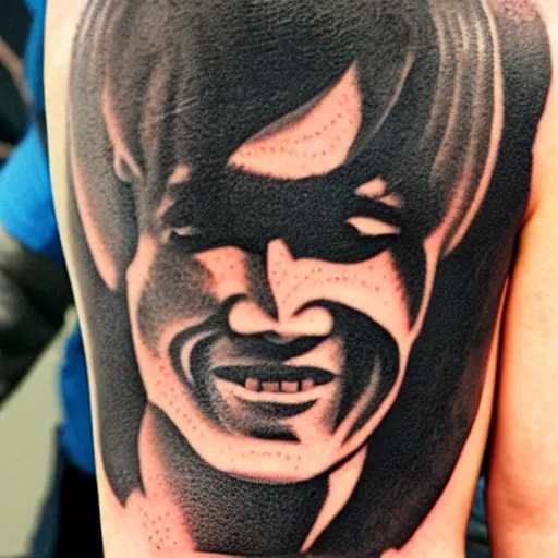 Image similar to a tattoo of a caricature of Bruce Lee