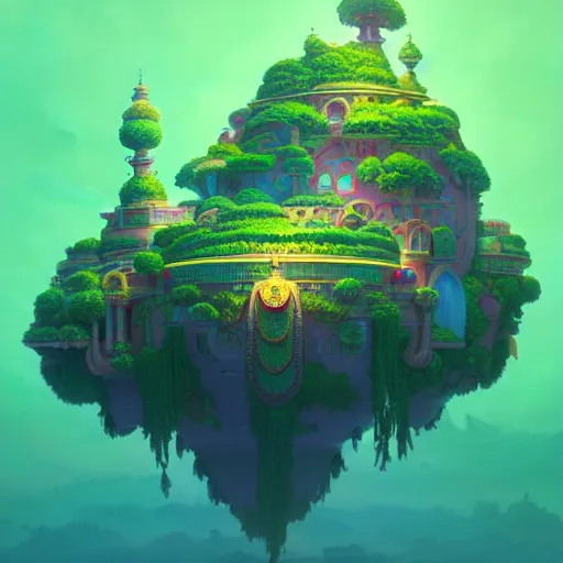 Image similar to a emerald saphire ruby floating living island :: studio ghibli, beeple and James Gilleard and Justin Gerard :: ornate, dynamic, particulate, rich colors, intricate, elegant, highly detailed, centered, artstation, smooth, sharp focus, octane render, 3d