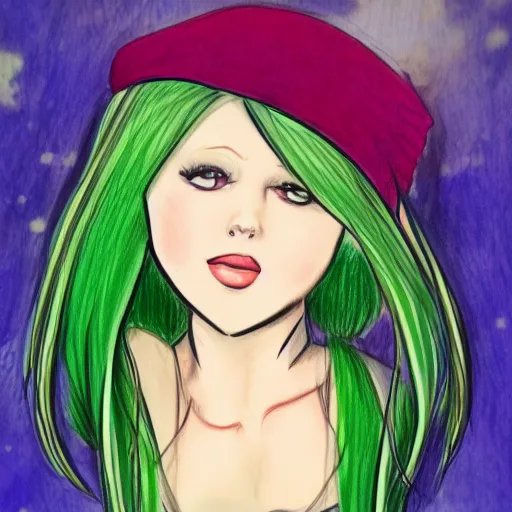 Image similar to drawing of my dream girl, green hair, short, cute