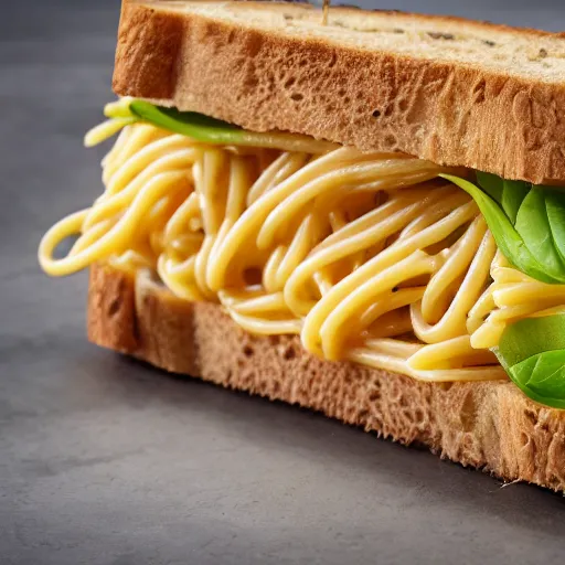 Image similar to a photo of a sandwich of pasta, professional, studio, 4 k