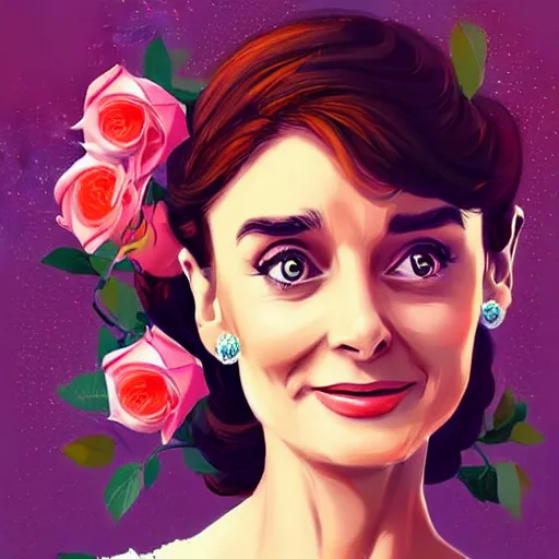 Prompt: beautiful charming goddess of sunshine and roses, inspired by audrey hepburn and tina fey, character art portrait, deviantart artstation, by alena aenami, by michael whelan, behance hd, bokeh