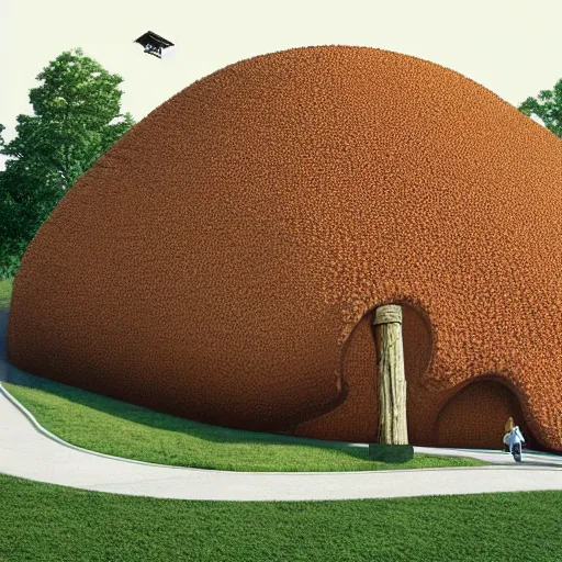 Image similar to a giant anthill in the shape of an old-fashioned school, photorealistic