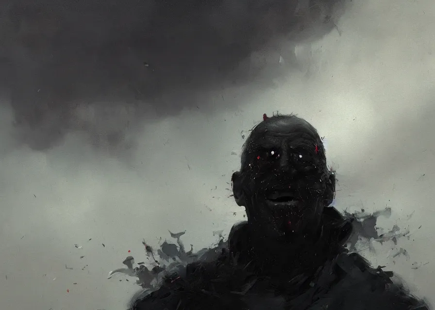 Prompt: abstract obscure painting of grinning Joe Biden head emerging from thick dark clouds, immense crowd of varied people, cosmic horror , trending on ArtStation, masterpiece, by Greg Rutkowski, by Ross Tran, by Fenghua Zhong, octane, lightbeam eyes, soft render, clear facial features, oil on canvas, moody lighting, cinematic, professional detailed environmental concept art