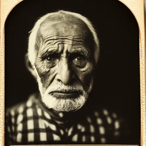 Prompt: facial portrait of a 1 0 2 year old bukfut, 1 9 1 9, ambrotype, award winning