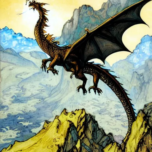 Image similar to dragon flying above mountains by Rebecca Guay Magic the Gathering