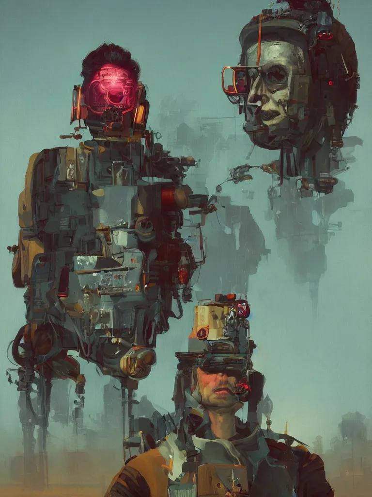 Image similar to a portrait of a punker in a painting from stalenhag, 4 k, 8 k, hdr, artstation, concept art