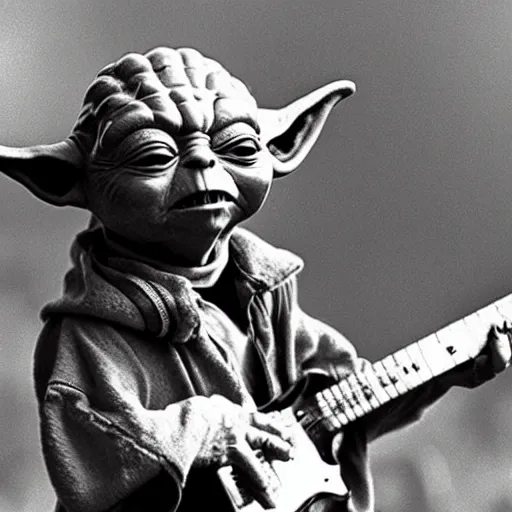 Image similar to yoda performing at woodstock