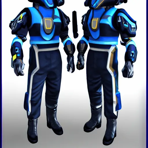 Image similar to a futuristic soldier captain with a metal visor and a blue shoulderpad