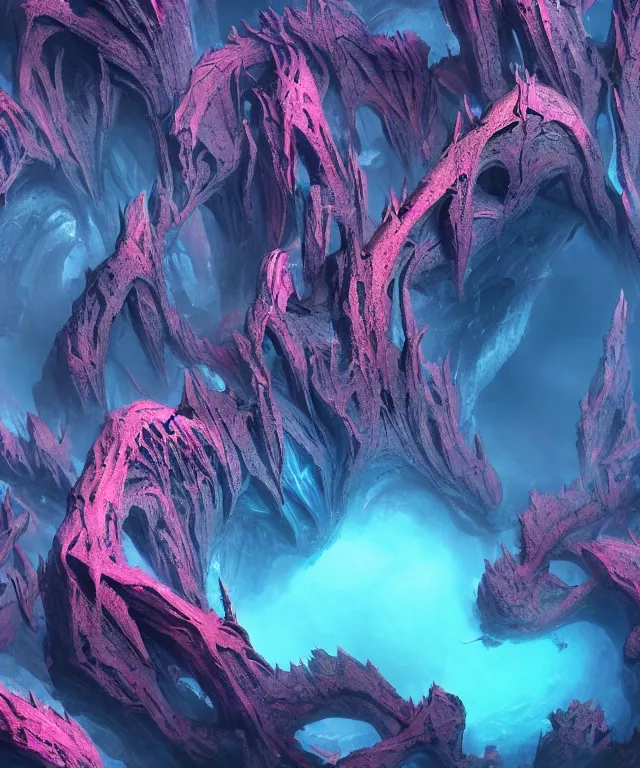 Image similar to charybdis shot from an aerial view, epic scale, fantasy, elegant, crisp 8 k line art, digital painting, artstation, unreal engine, octane render, emissive lighting, concept art, matte, sharp focus, hyper realistic lighting, illustration, deep royal blue and pink color scheme, art by dave kendall