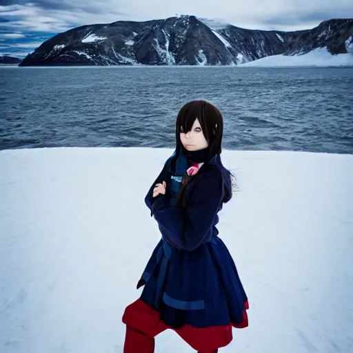 Prompt: anime girl standing in the artic