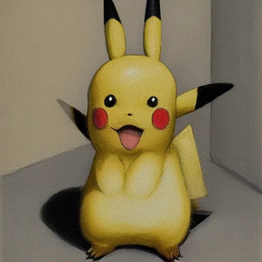 Image similar to a painting of Pikachu by volhelm hammershoi