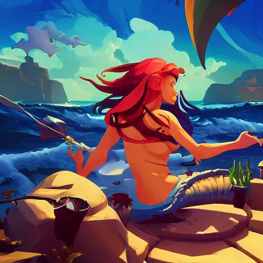 Image similar to painting mermaid treasure on sea of thieves game avatar hero smooth face median photoshop filter cutout vector, behance hd by jesper ejsing, by rhads, makoto shinkai and lois van baarle, ilya kuvshinov, rossdraws global illumination