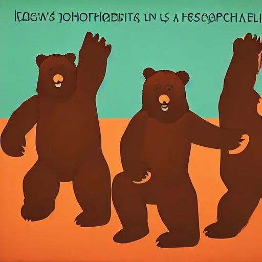 Image similar to three brown bears shouting, poster in a constructivism style, soviet propaganda