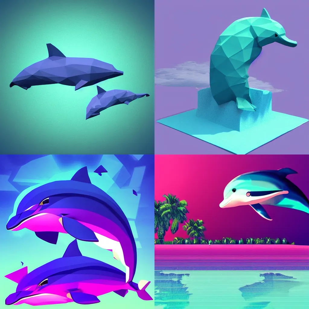 Prompt: clean, vaporwave, dolphin, low poly