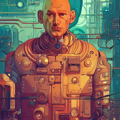 Image similar to comic book illustration, a portrait of a cybernetic monk meditating, cyberpunk concept art by josan gonzales and wlop, highly detailed, intricate, sci-fi, sharp focus, Trending on Artstation HQ, deviantart