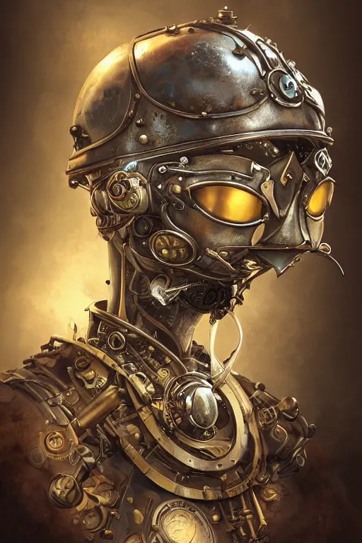 Image similar to steampunk helmet fantasy art mask robot ninja stylized digital illustration sharp focus, elegant intricate digital painting artstation concept art global illumination ray tracing advanced technology chaykin howard and campionpascale and cooke darwyn and davis jack