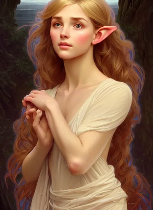 Image similar to perfectly feminine face!! full body portrait of young elf fairy blessed by nature with ever - increasing physical mental perfection, blonde, symmetrical! intricate, sensual features, highly detailed, biblical divine holy perfection!! digital painting, artstation, concept art, smooth, sharp focus, illustration, art by artgerm and greg rutkowski and alphonse mucha