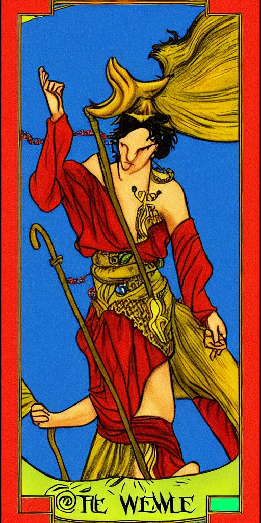 Prompt: the fool, rider - waite tarot card with an art deco boarder, high quality, digital painting