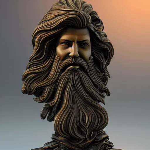 Image similar to a flawless, purely water spirit sculpture of a man with long hair, with trimmed beard, smiling widely. water spirit statue, extremely detailed, award-winning art, trending on Artstation