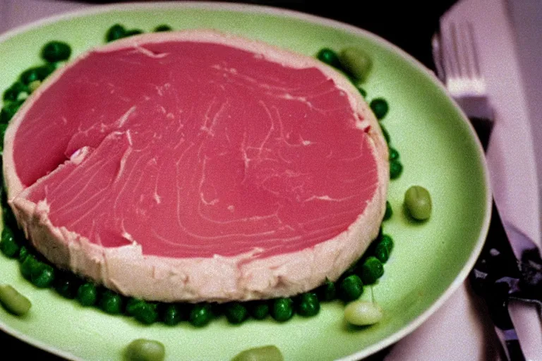 Image similar to tuna and peas aspic in cyberspace, in 1 9 9 5, y 2 k cybercore, industrial low - light photography, still from a ridley scott movie