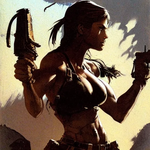 Image similar to lara croft by frank frazezetta